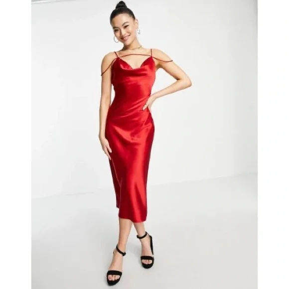 open lace back dress Off The Shoulder Red Prom Dress 2022 Satin Prom Gown Red / US16 main image 1